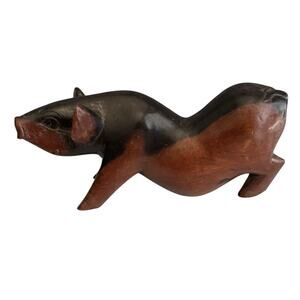 Vintage African Hand Carved Ebony Wood Fat Belly Pig